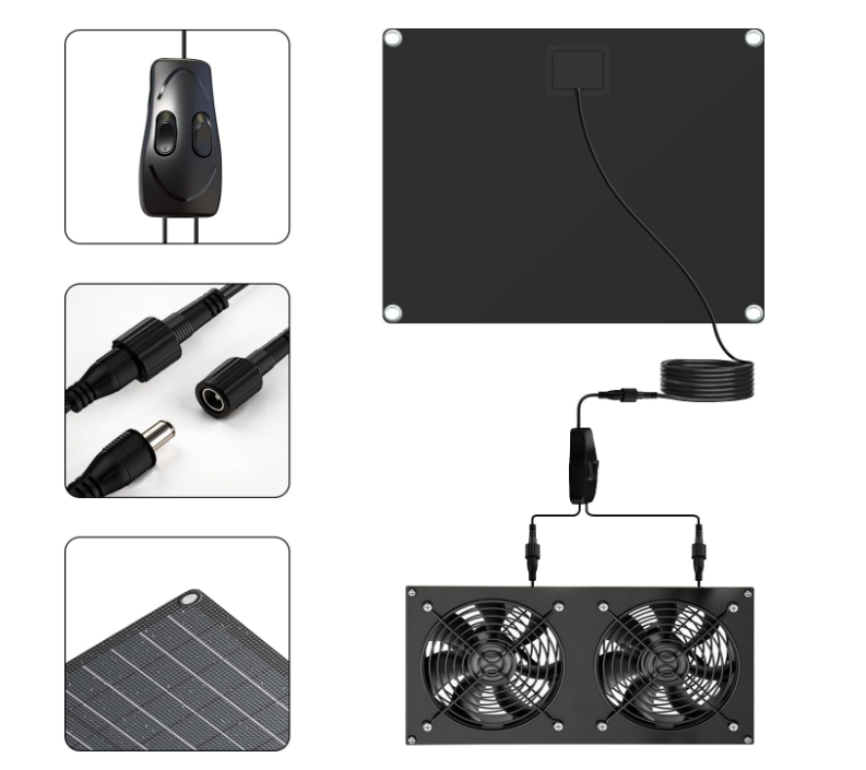 FlexSolar 12W Solar Powered Dual Fan Kit IP65 Waterproof