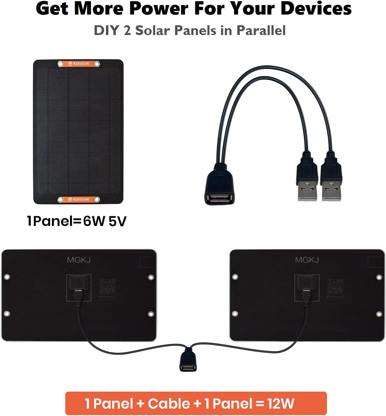 FlexSolar 2-Pack 6W USB Solar Panels for Bicycle & Outdoor Devices | 12W Combined