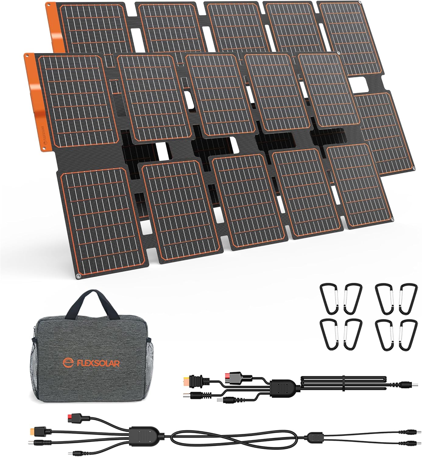 FlexSolar 2 Pack Portable Solar Panel Charger with Parallel Cable | 100W*2