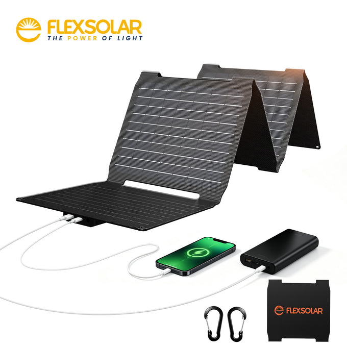 FlexSolar E40PRO Solar Panel Charger with PD2.0 USB-C, QC3.0 USB-A & DC Output | 40W