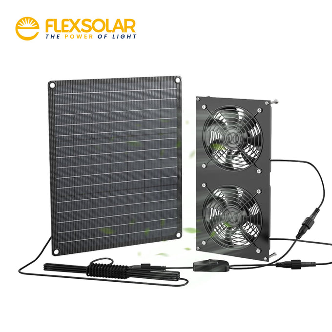 FlexSolar 12W Solar Powered Dual Fan Kit IP65 Waterproof