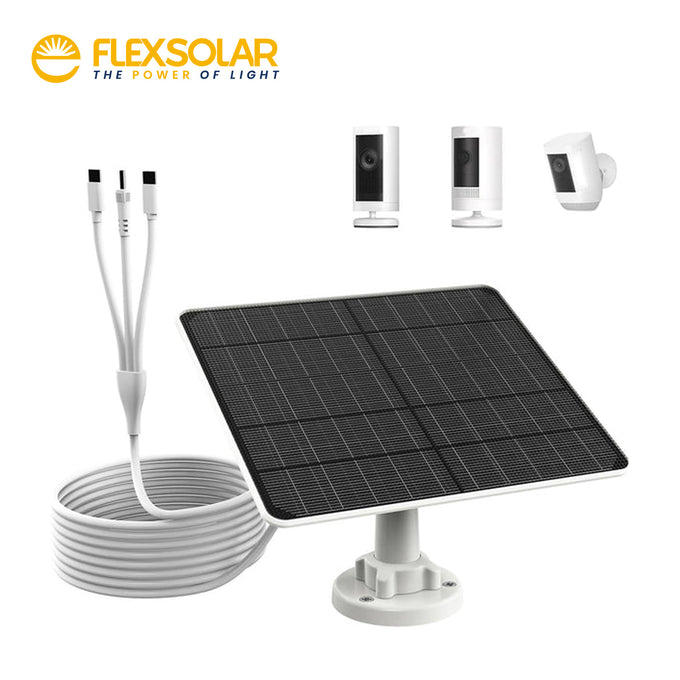 FlexSolar 5V USB 6W Solar Panel for Battery Powered Security Cameras