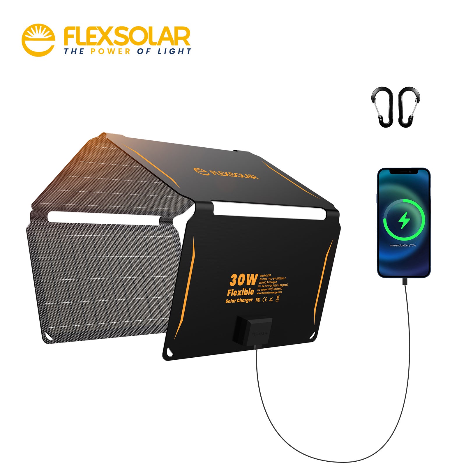 FlexSolar® E30 Portable Solar Phone Charger | 30W