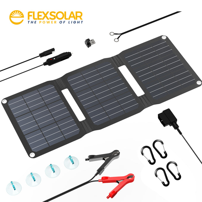 FlexSolar TC15 Foldable 12V Solar Trickle Charger with Controller for Car | 15W