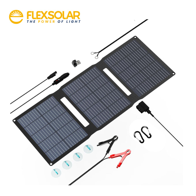 FlexSolar TC28 12V Foldable Solar Panel Trickle Charger Maintainer Kits | 28W